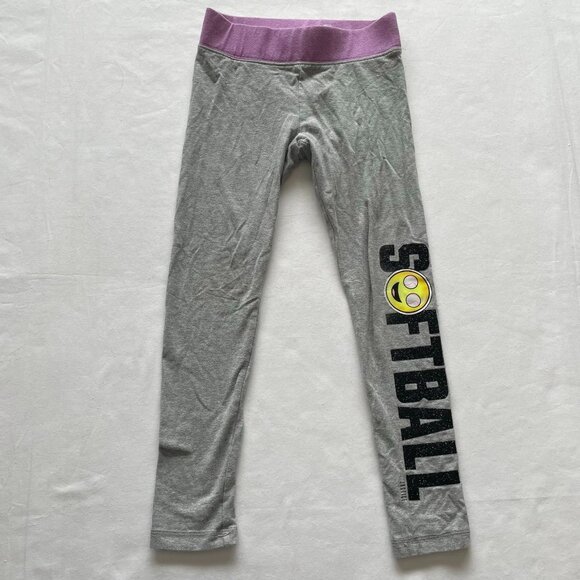 Justice Active Girls Size 7 Gray Softball Leggings With Purple Waistband - Picture 2 of 6